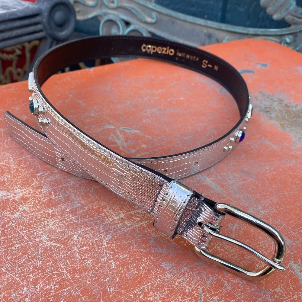 Vintage Capezio Silver Belt Colorful Gem and silver studs, Small, bling belt